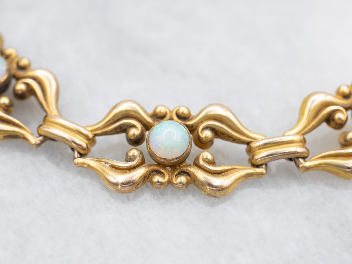 Victorian Revival Yellow Gold Opal Ornate Bracelet