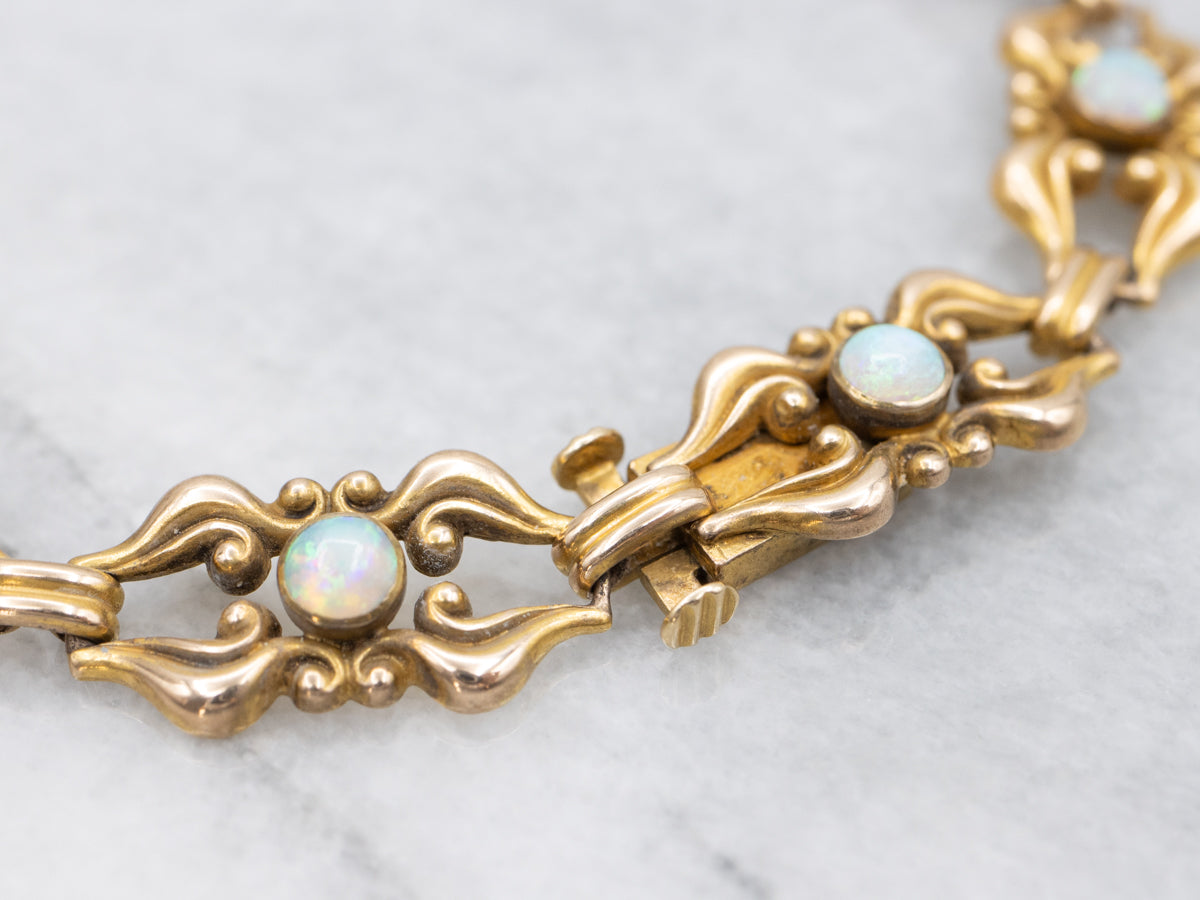 Victorian Revival Yellow Gold Opal Ornate Bracelet