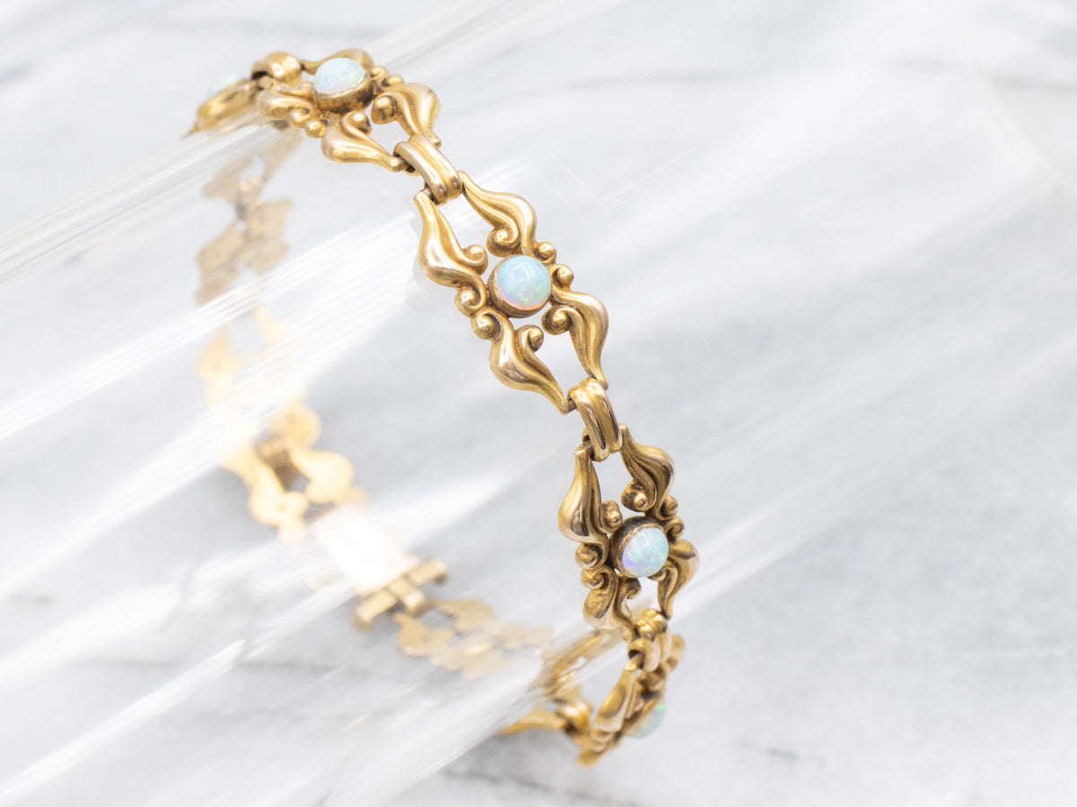 Victorian Revival Yellow Gold Opal Ornate Bracelet