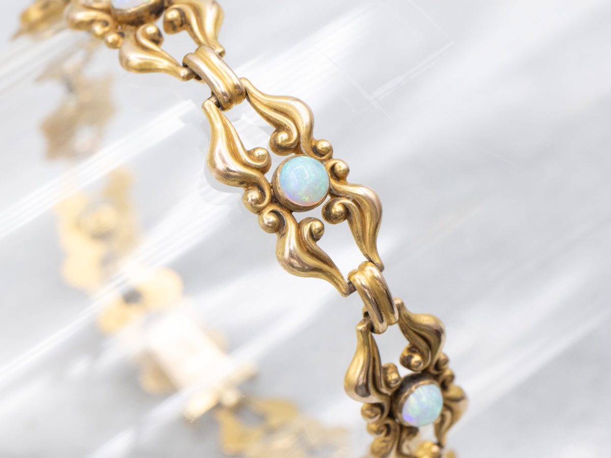 Victorian Revival Yellow Gold Opal Ornate Bracelet