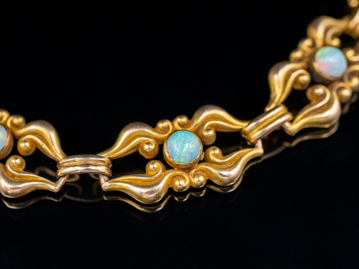 Victorian Revival Yellow Gold Opal Ornate Bracelet