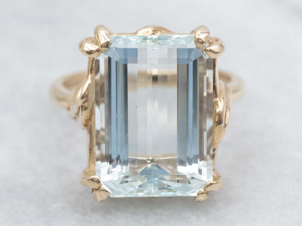 Vintage Emerald Cut Aquamarine Solitaire Ring