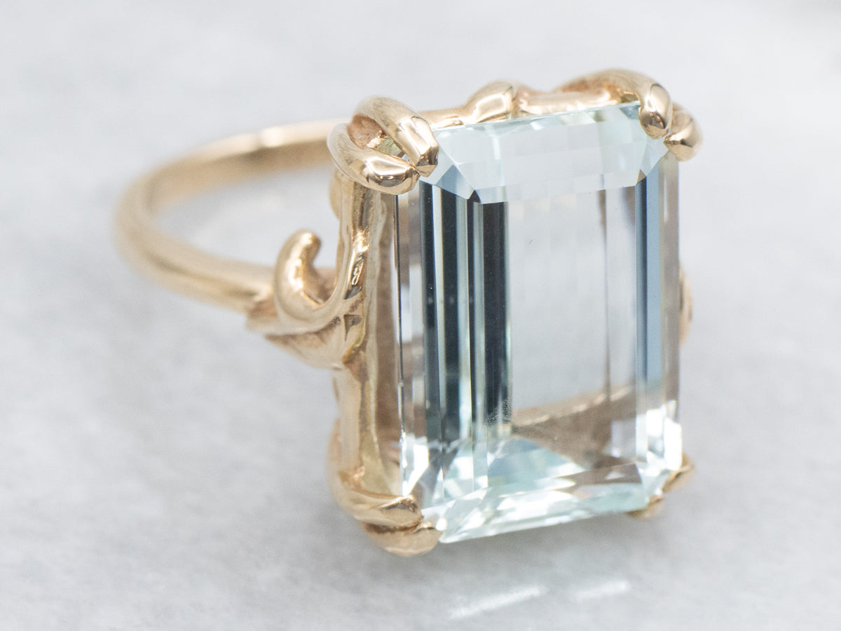 Vintage Emerald Cut Aquamarine Solitaire Ring