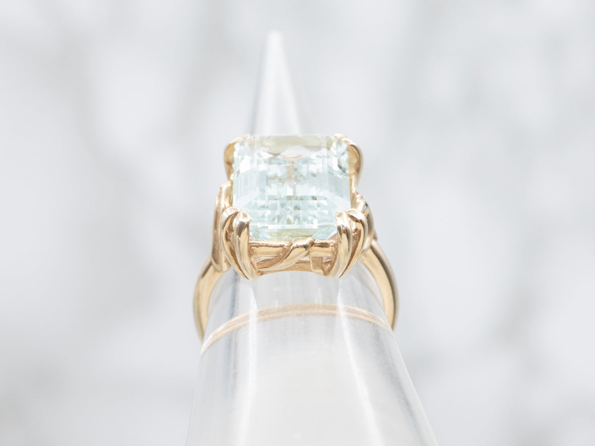 Vintage Emerald Cut Aquamarine Solitaire Ring