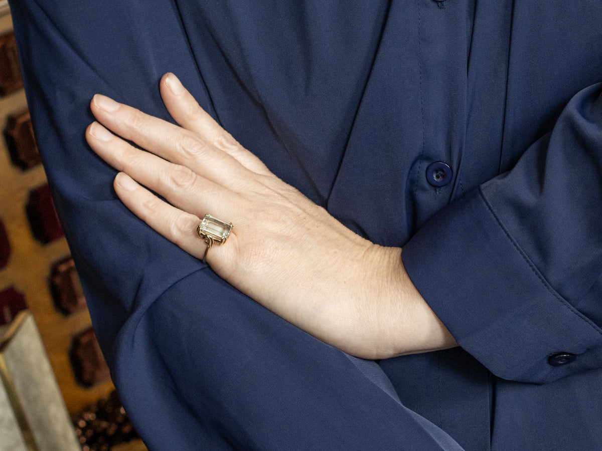 Vintage Emerald Cut Aquamarine Solitaire Ring