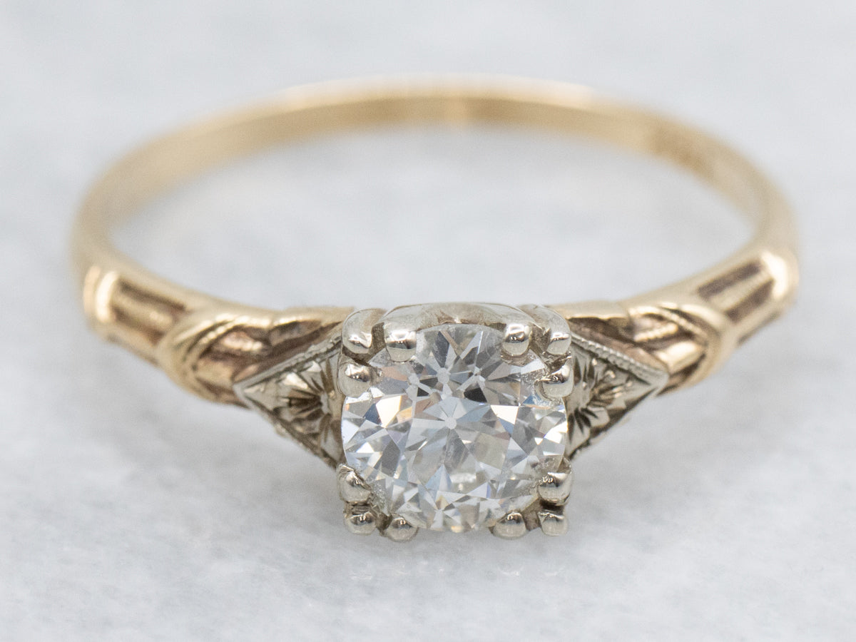 Floral Old European Cut Diamond Engagement Ring