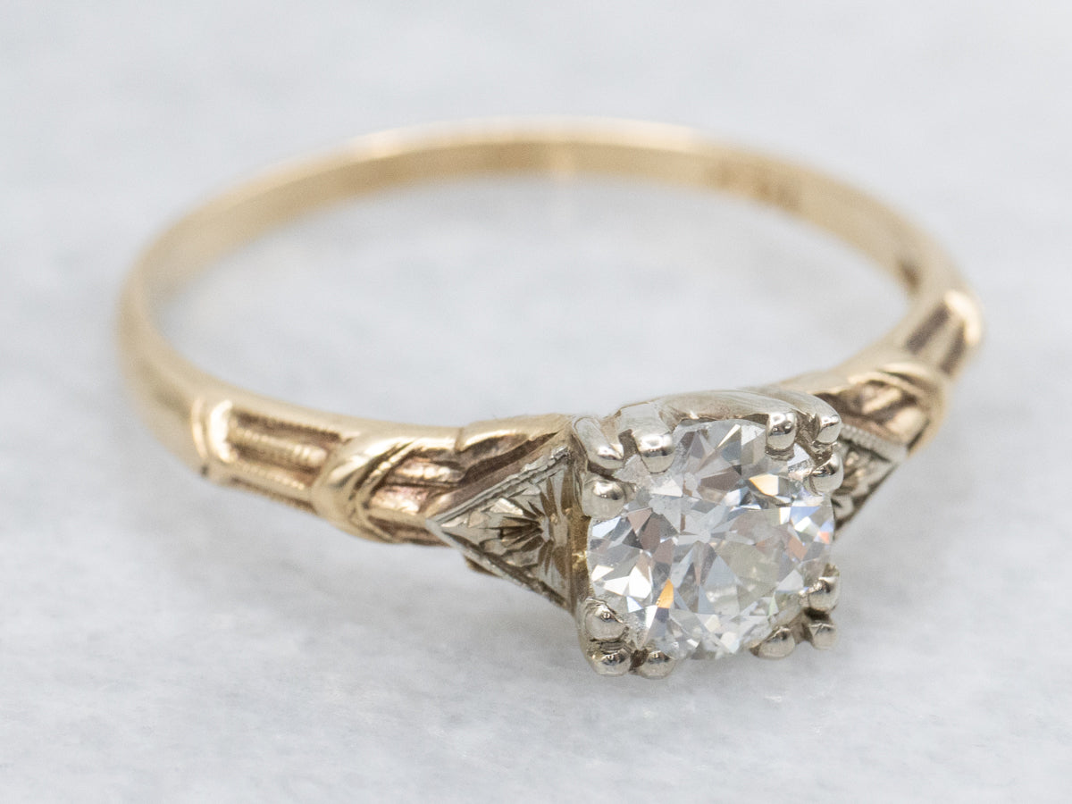 Floral Old European Cut Diamond Engagement Ring