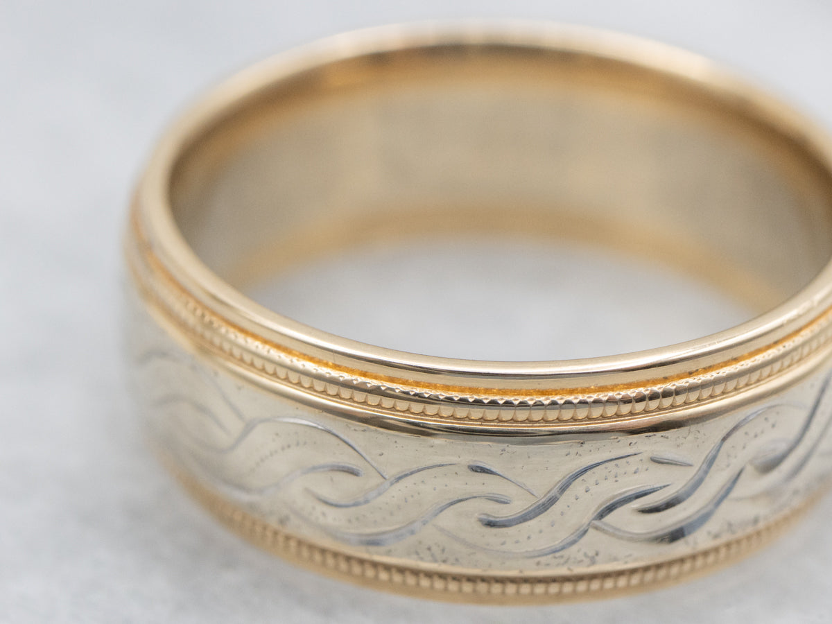 Men's Two Tone Gold Etched Patterned Band
