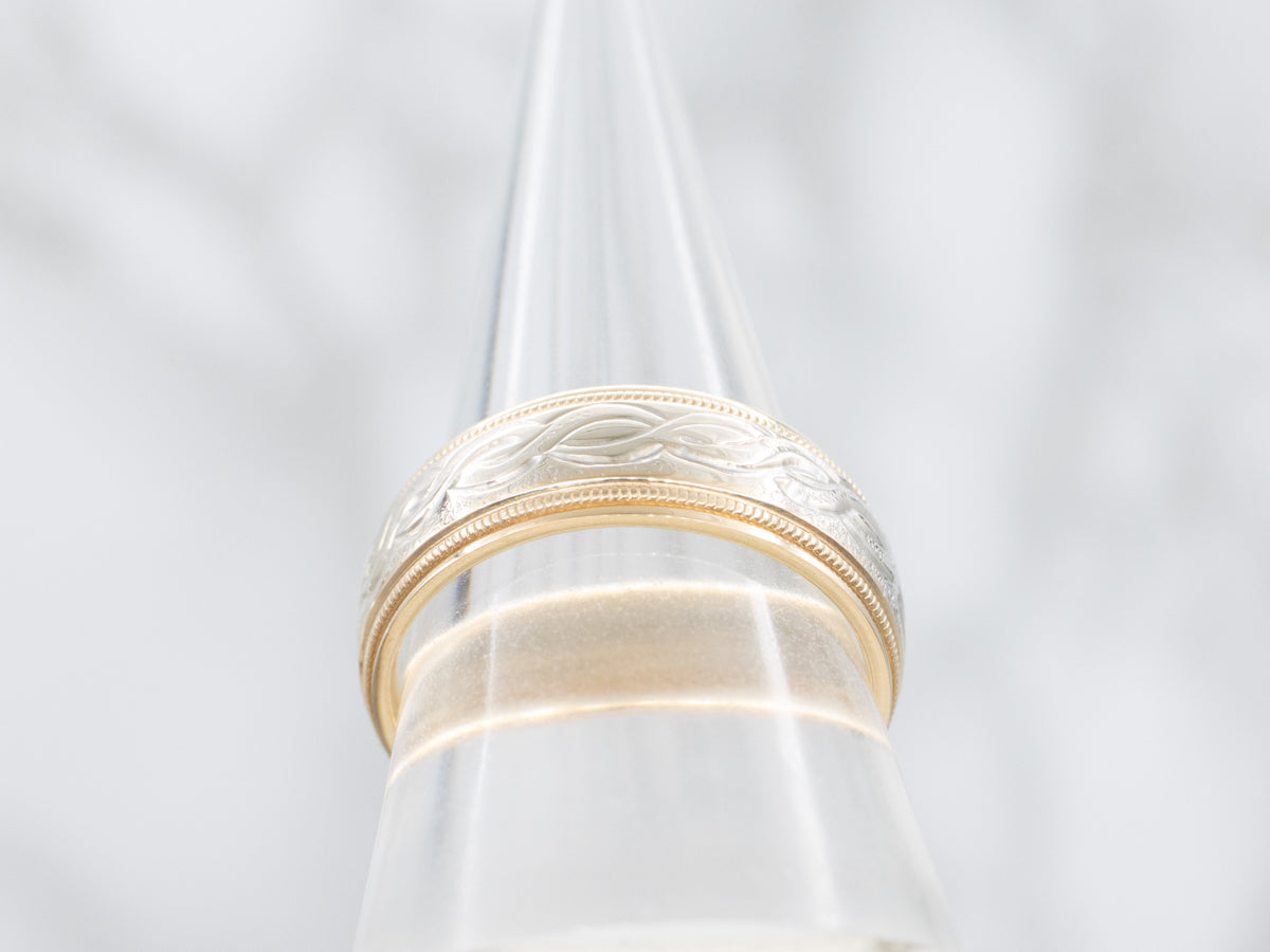 Men's Two Tone Gold Etched Patterned Band