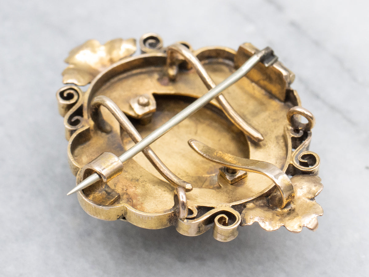 Green Tourmaline Art Nouveau Era Tri-Colored Gold Botanical Brooch