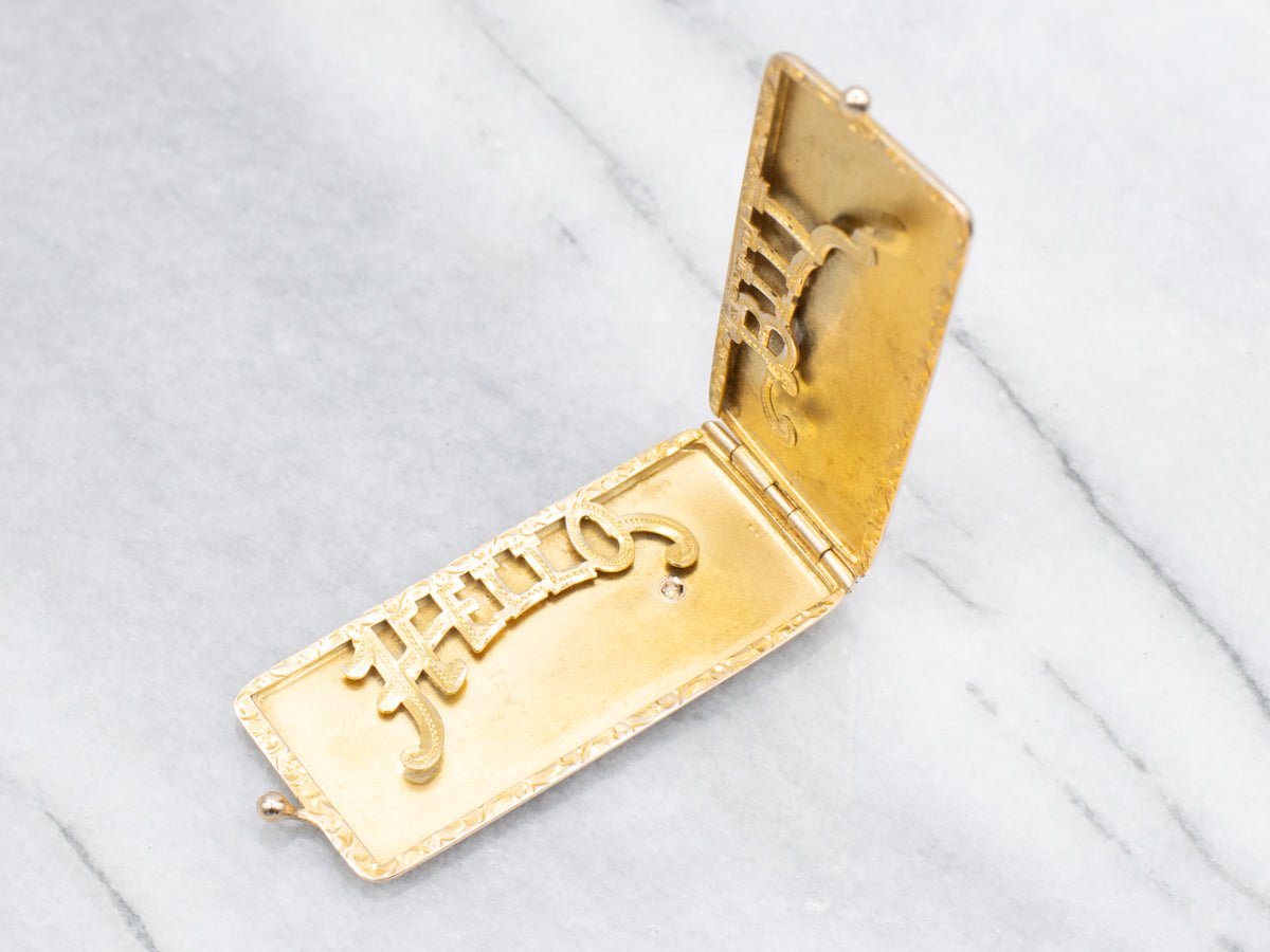 Vintage Italian Gold "Hello Bill" Stamp Case Pendant
