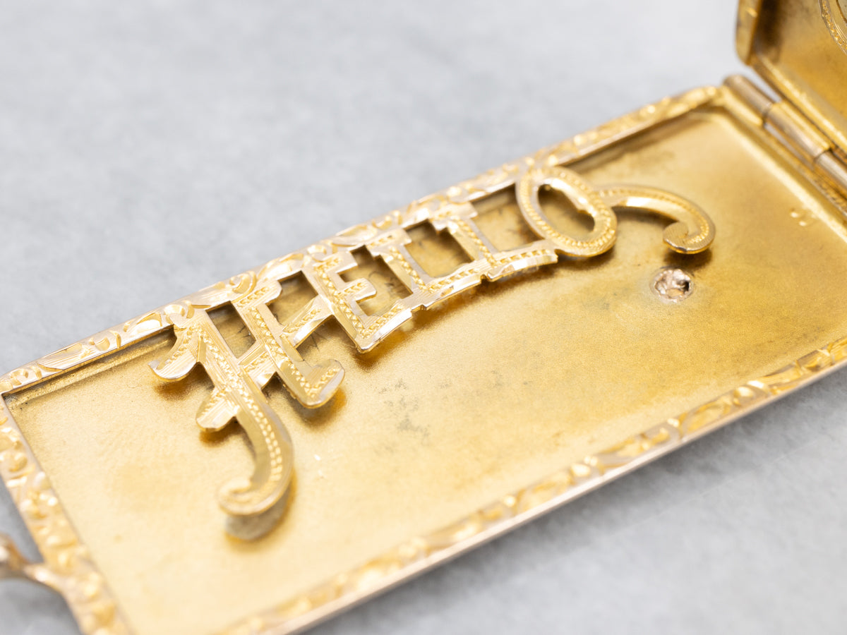 Vintage Italian Gold "Hello Bill" Stamp Case Pendant