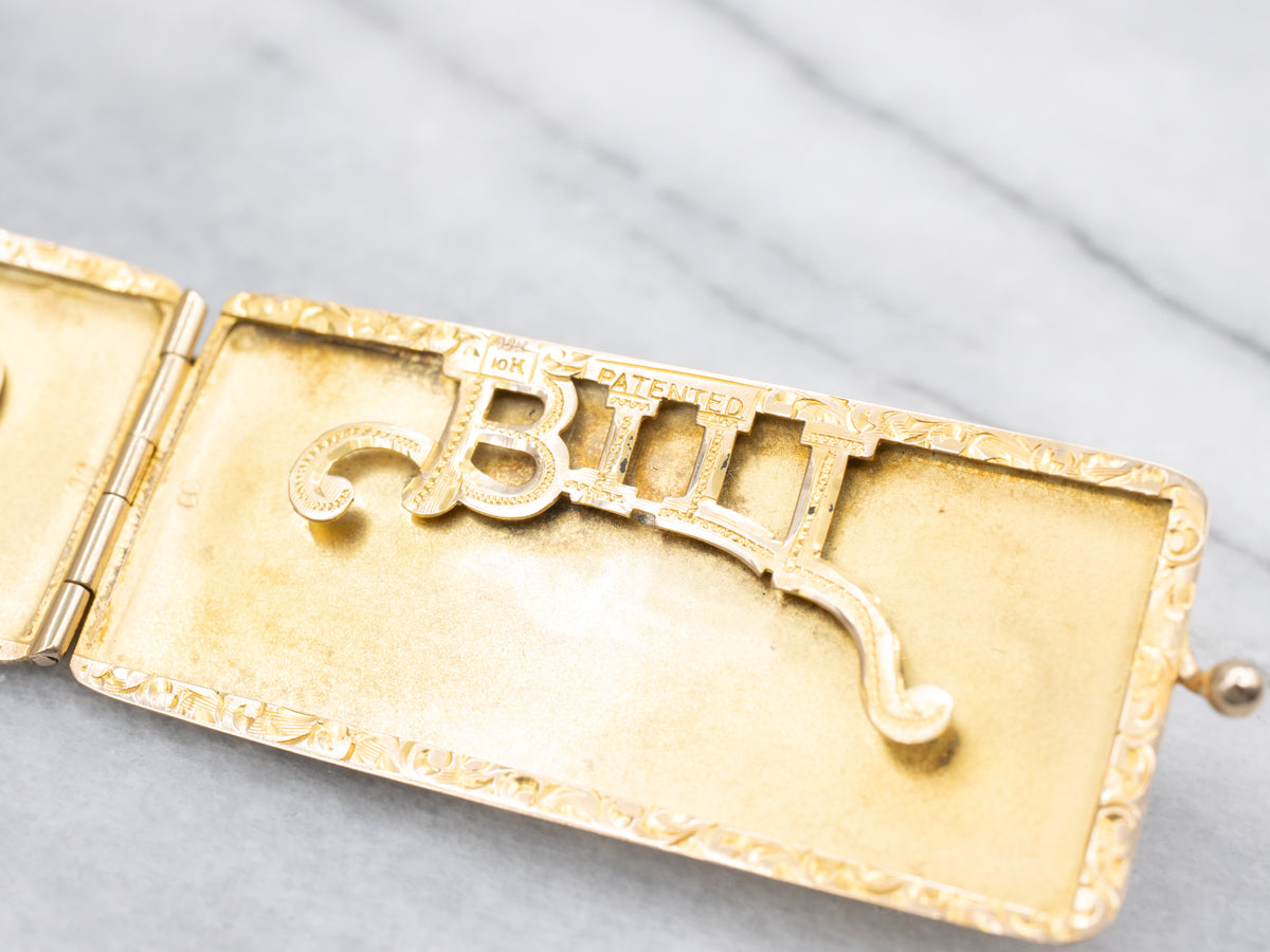 Vintage Italian Gold "Hello Bill" Stamp Case Pendant