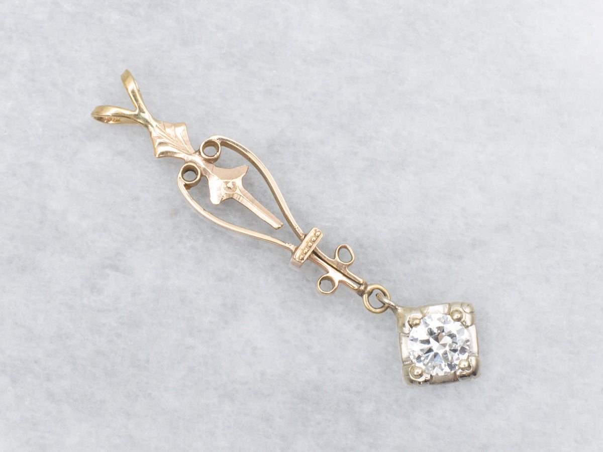 Mixed Era Scrolling Two Tone Diamond Lavalier Pendant