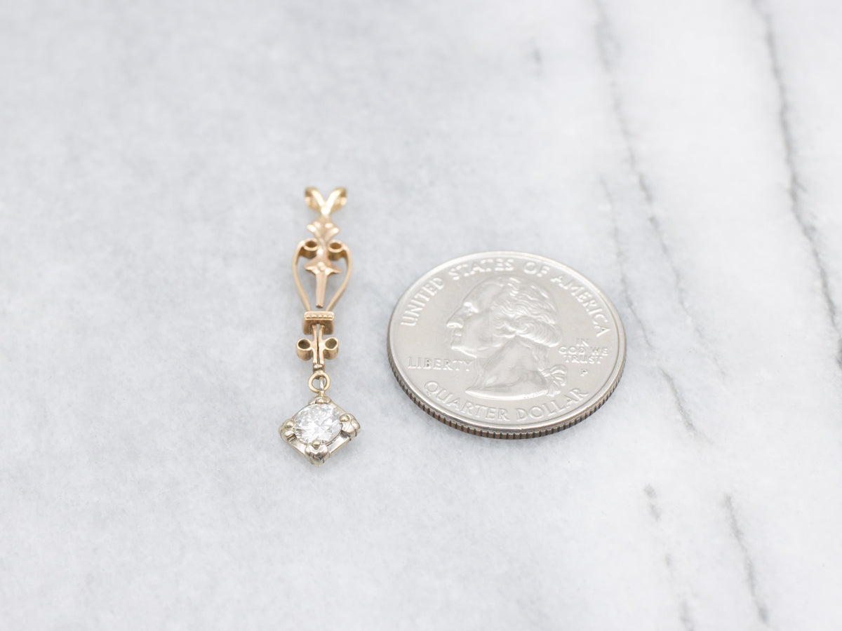 Mixed Era Scrolling Two Tone Diamond Lavalier Pendant