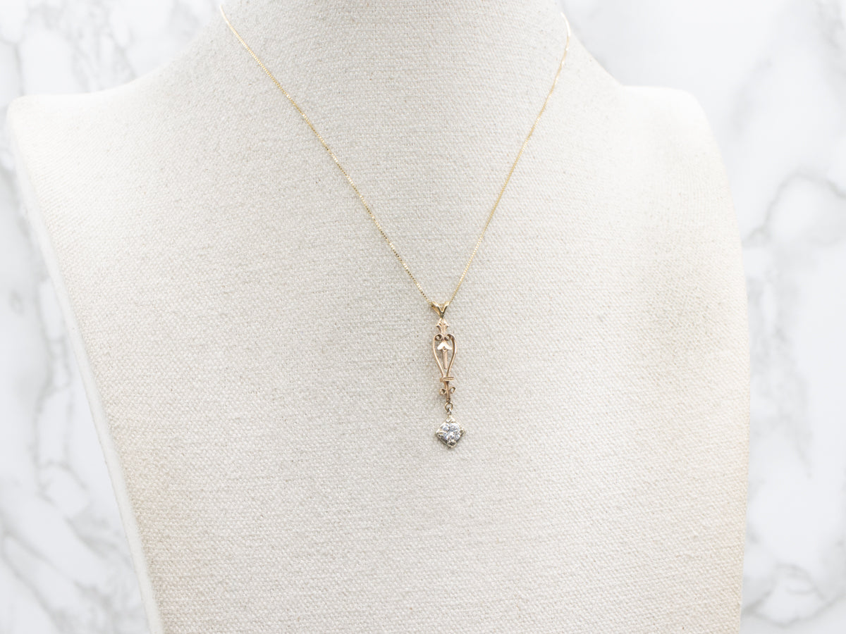 Mixed Era Scrolling Two Tone Diamond Lavalier Pendant