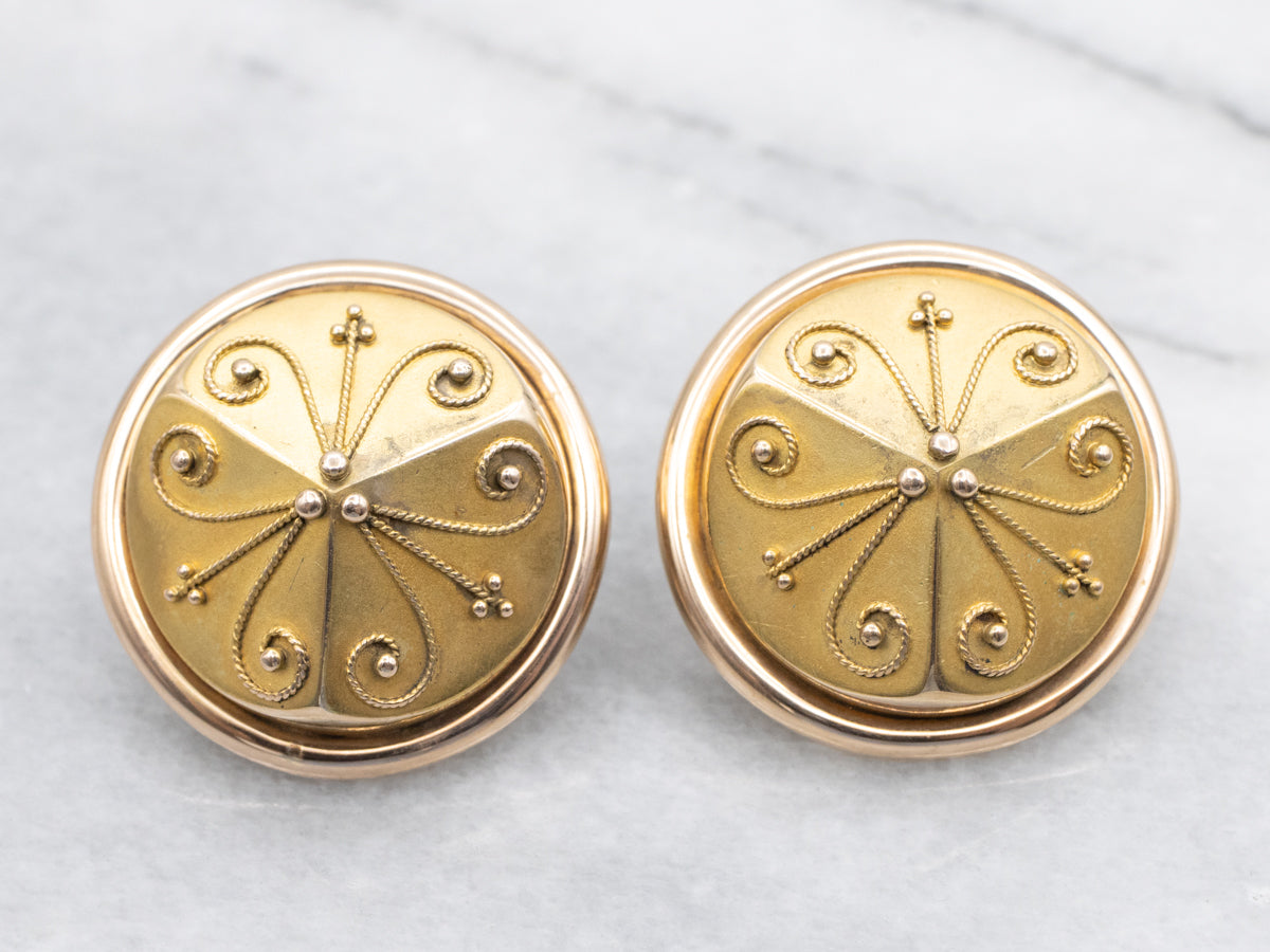 Antique Etruscan Revival Domed Gold Earrings