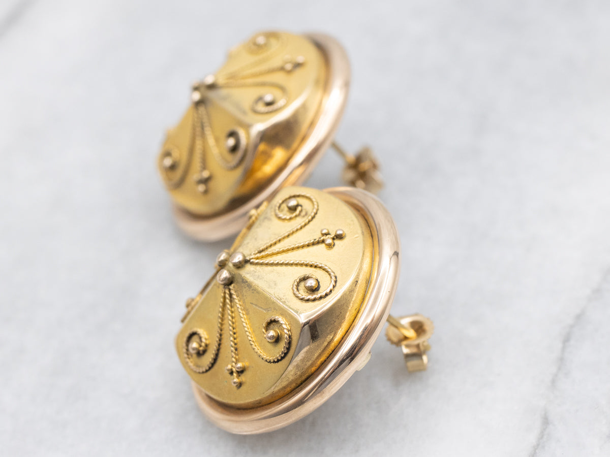 Antique Etruscan Revival Domed Gold Earrings