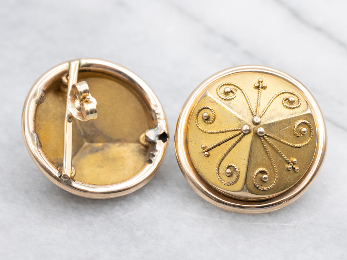 Antique Etruscan Revival Domed Gold Earrings