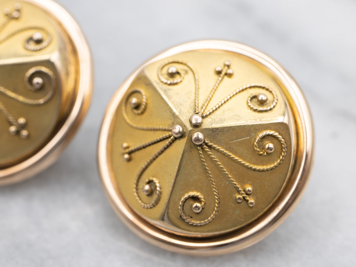 Antique Etruscan Revival Domed Gold Earrings