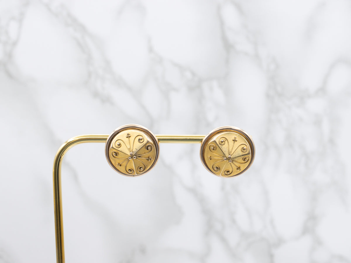 Antique Etruscan Revival Domed Gold Earrings