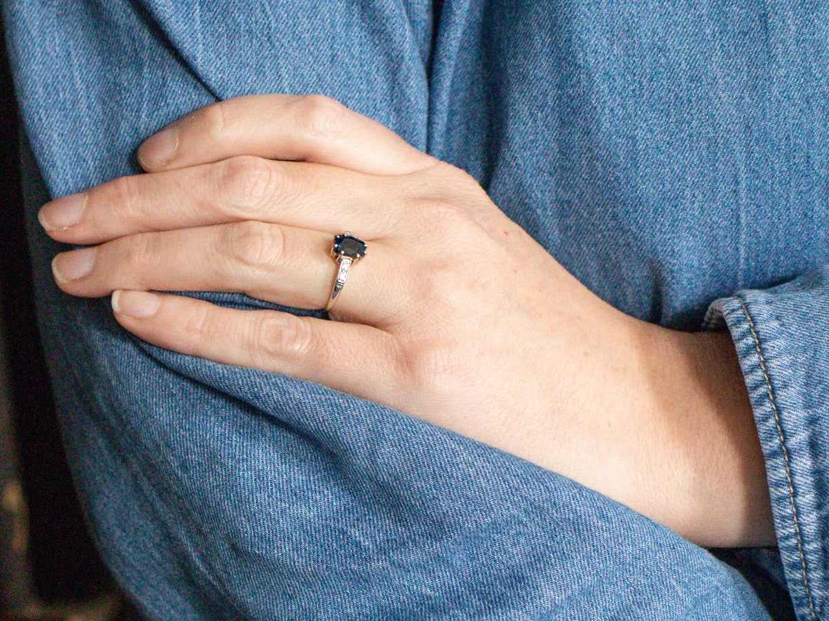 Benchmark Quality Sapphire and Retro Era Platinum Ring