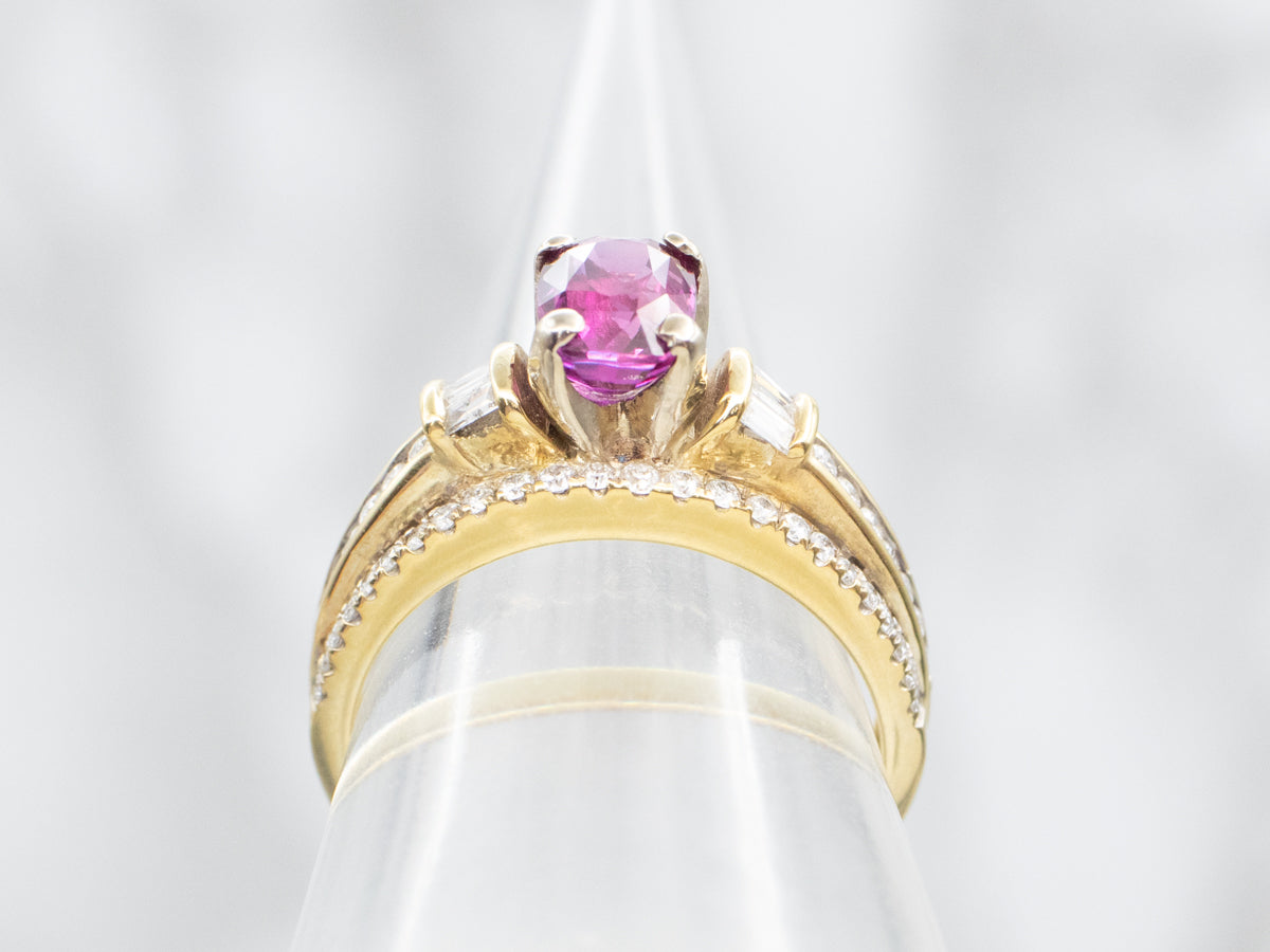 Pink Sapphire Engagement or Everyday Ring with Diamond Accents