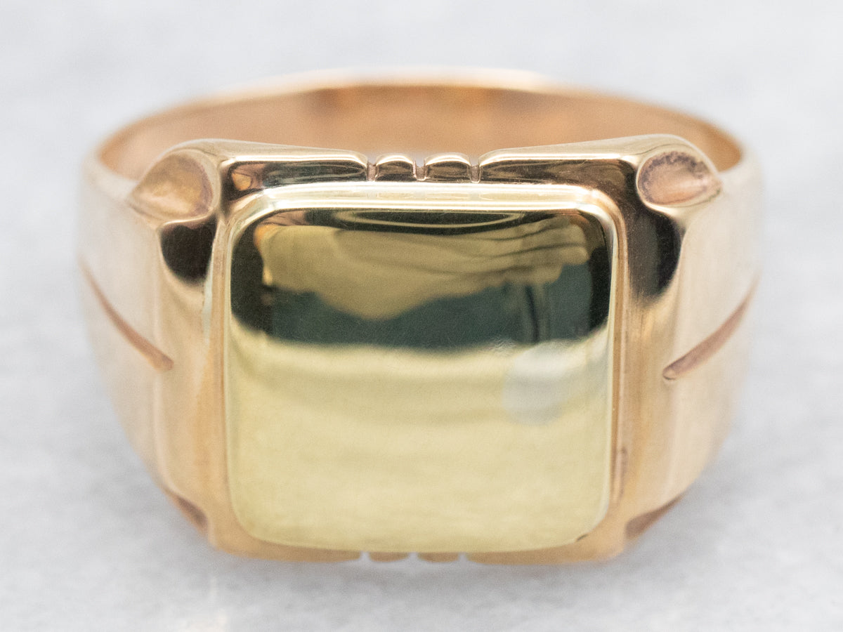 Rosey Yellow and Green Gold Signet Ring