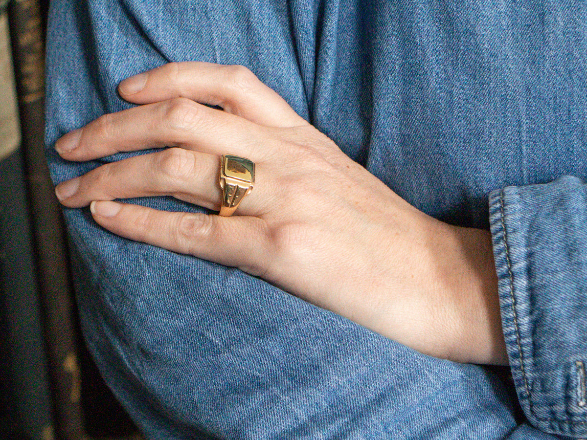Rosey Yellow and Green Gold Signet Ring