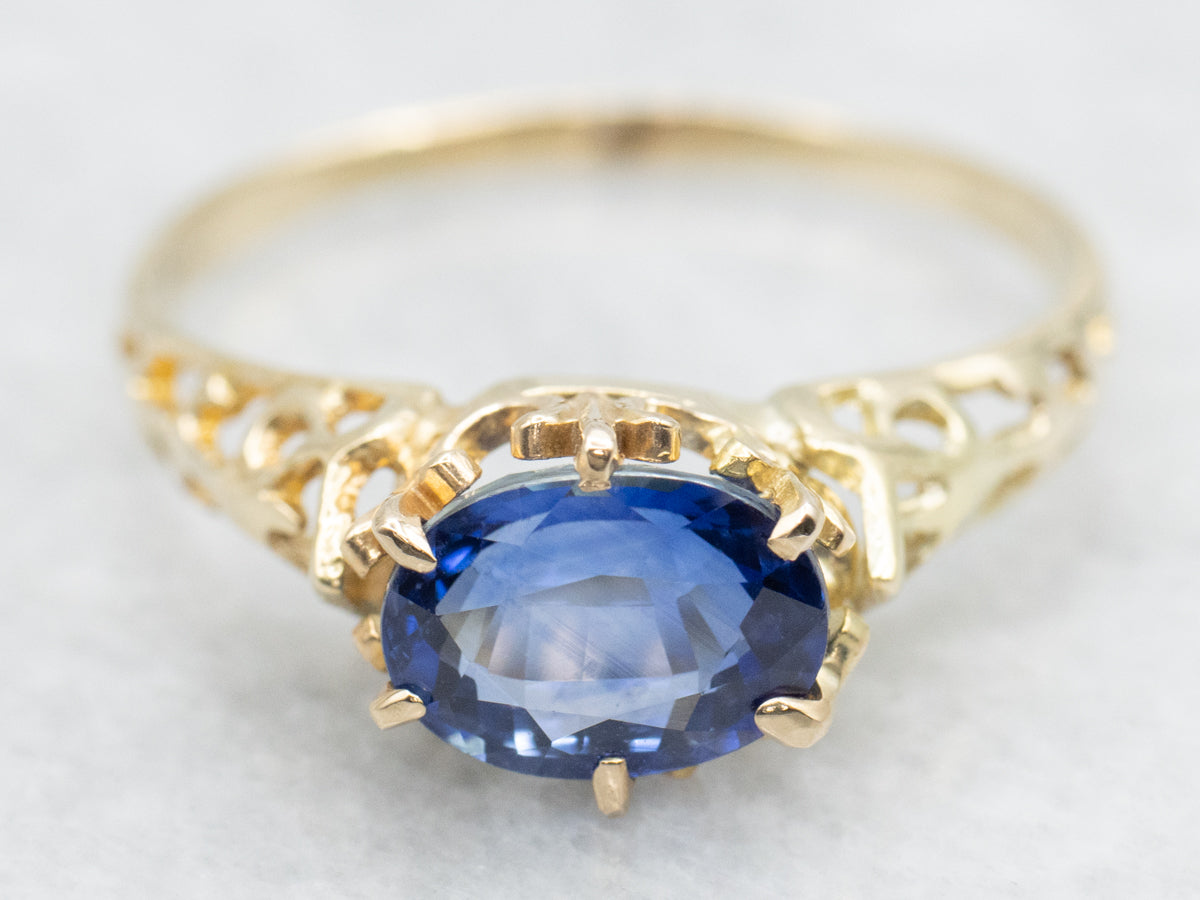 Antique Gold East to West Set Sapphire Solitaire Ring