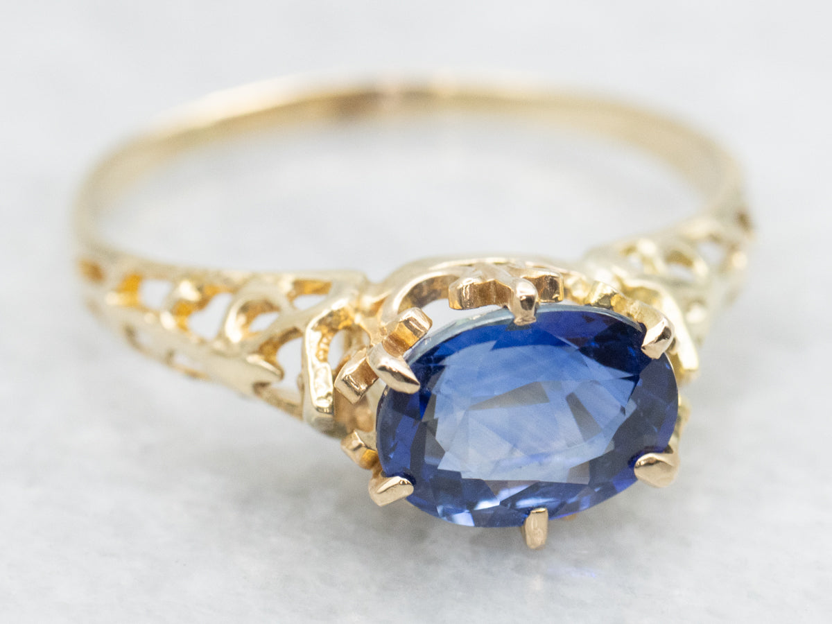 Antique Gold East to West Set Sapphire Solitaire Ring