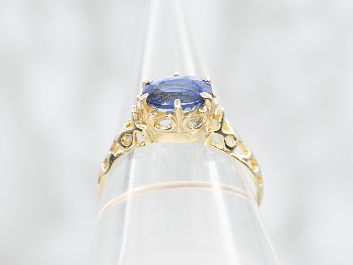Antique Gold East to West Set Sapphire Solitaire Ring