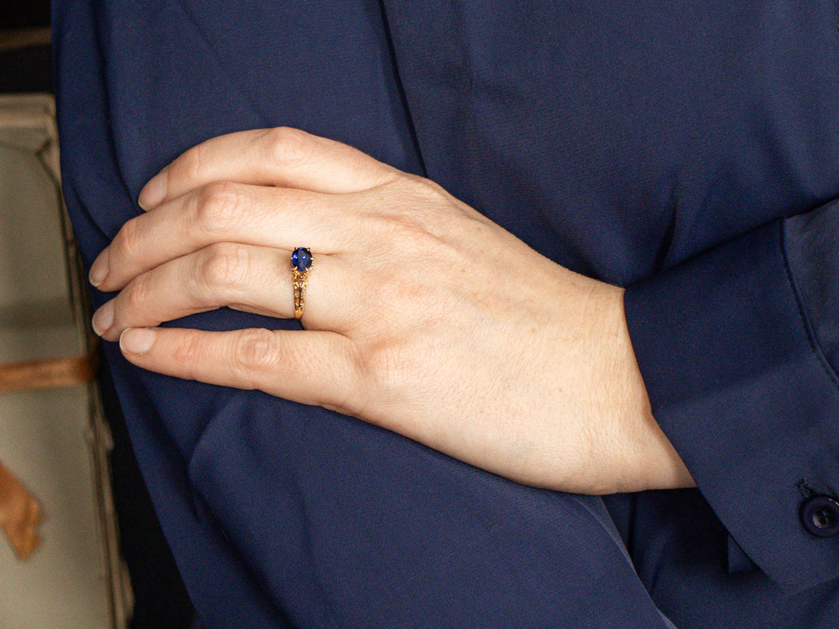 Antique Gold East to West Set Sapphire Solitaire Ring