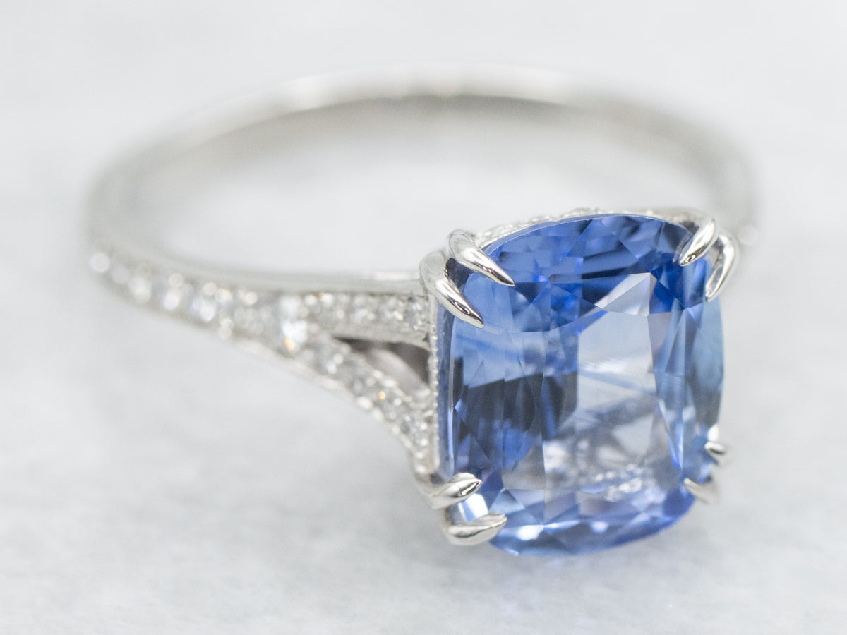 Platinum Sapphire and Diamond Engagement Ring