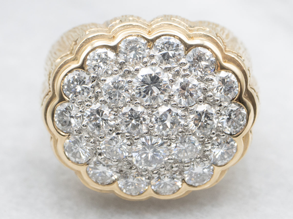 Scalloped Diamond Cluster Statement Ring