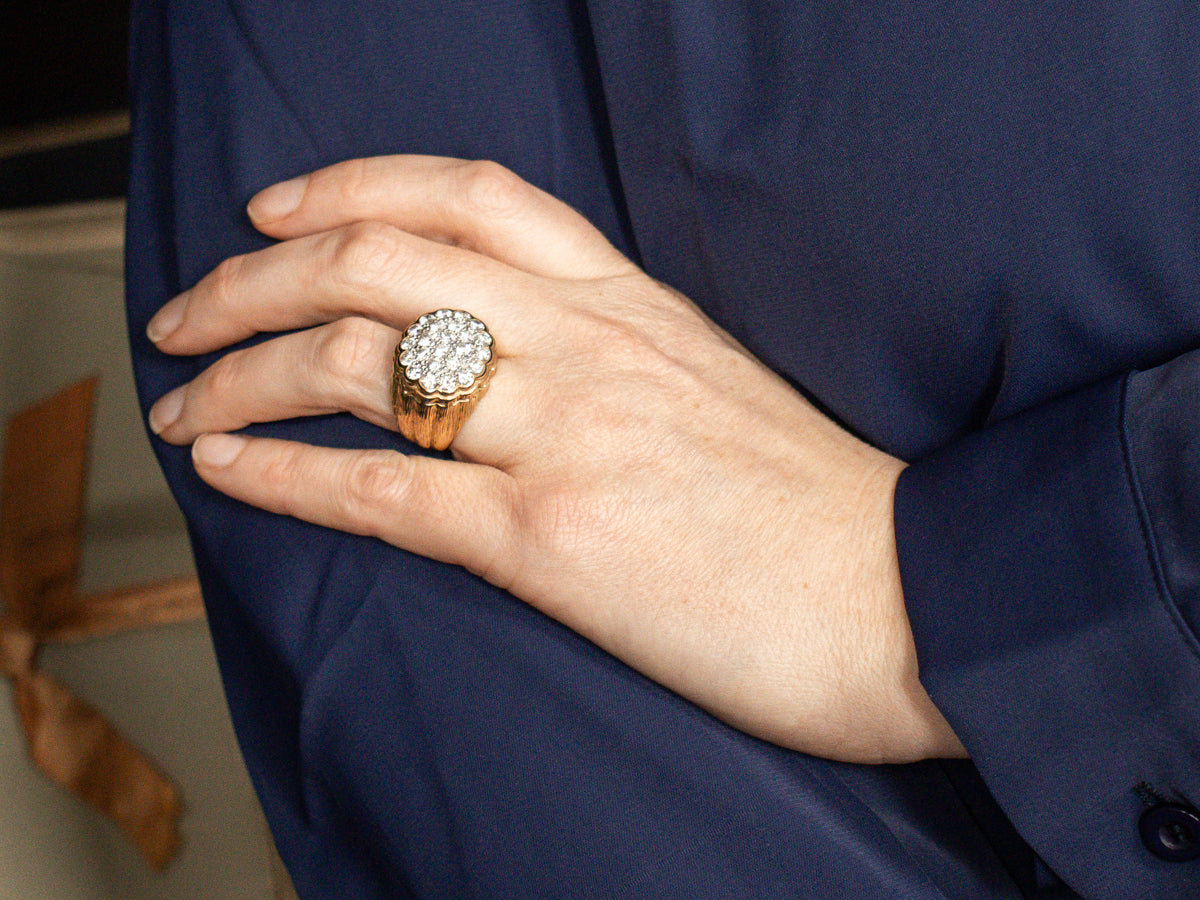 Scalloped Diamond Cluster Statement Ring