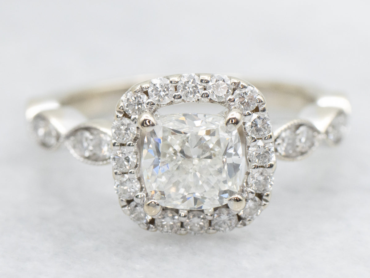 Cushion Cut GIA Certified Diamond Halo Engagement Ring