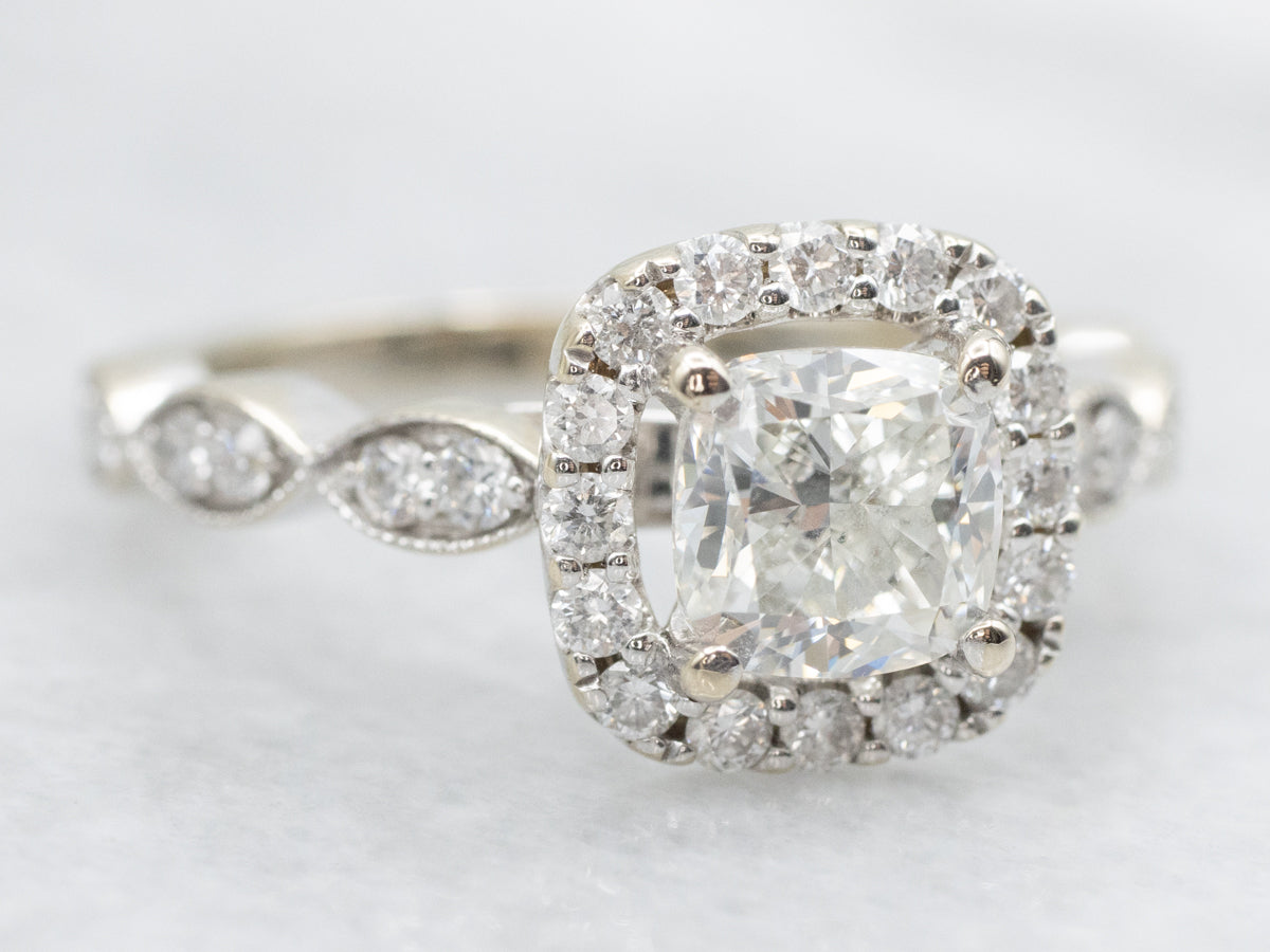 Cushion Cut GIA Certified Diamond Halo Engagement Ring