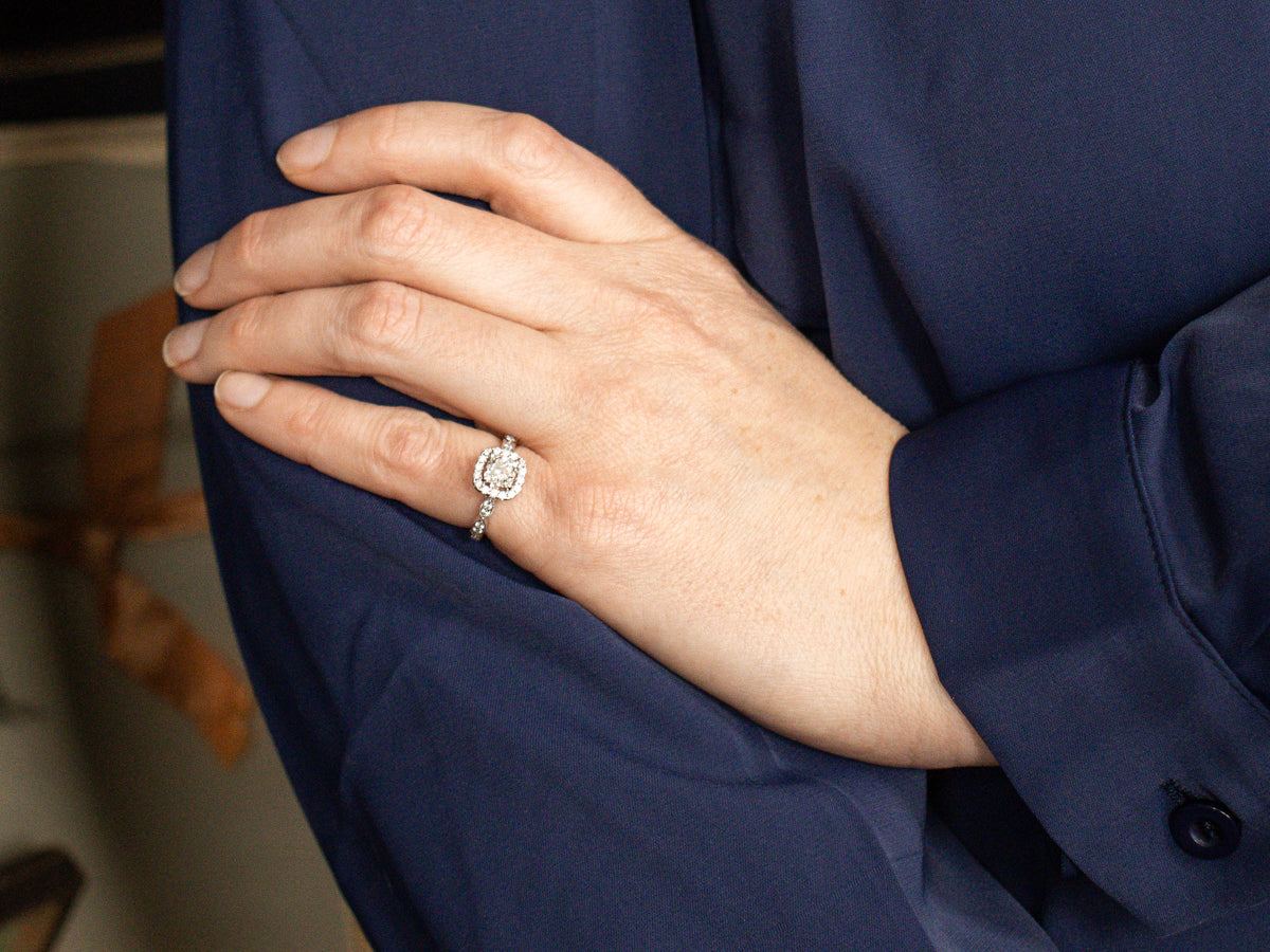 Cushion Cut GIA Certified Diamond Halo Engagement Ring