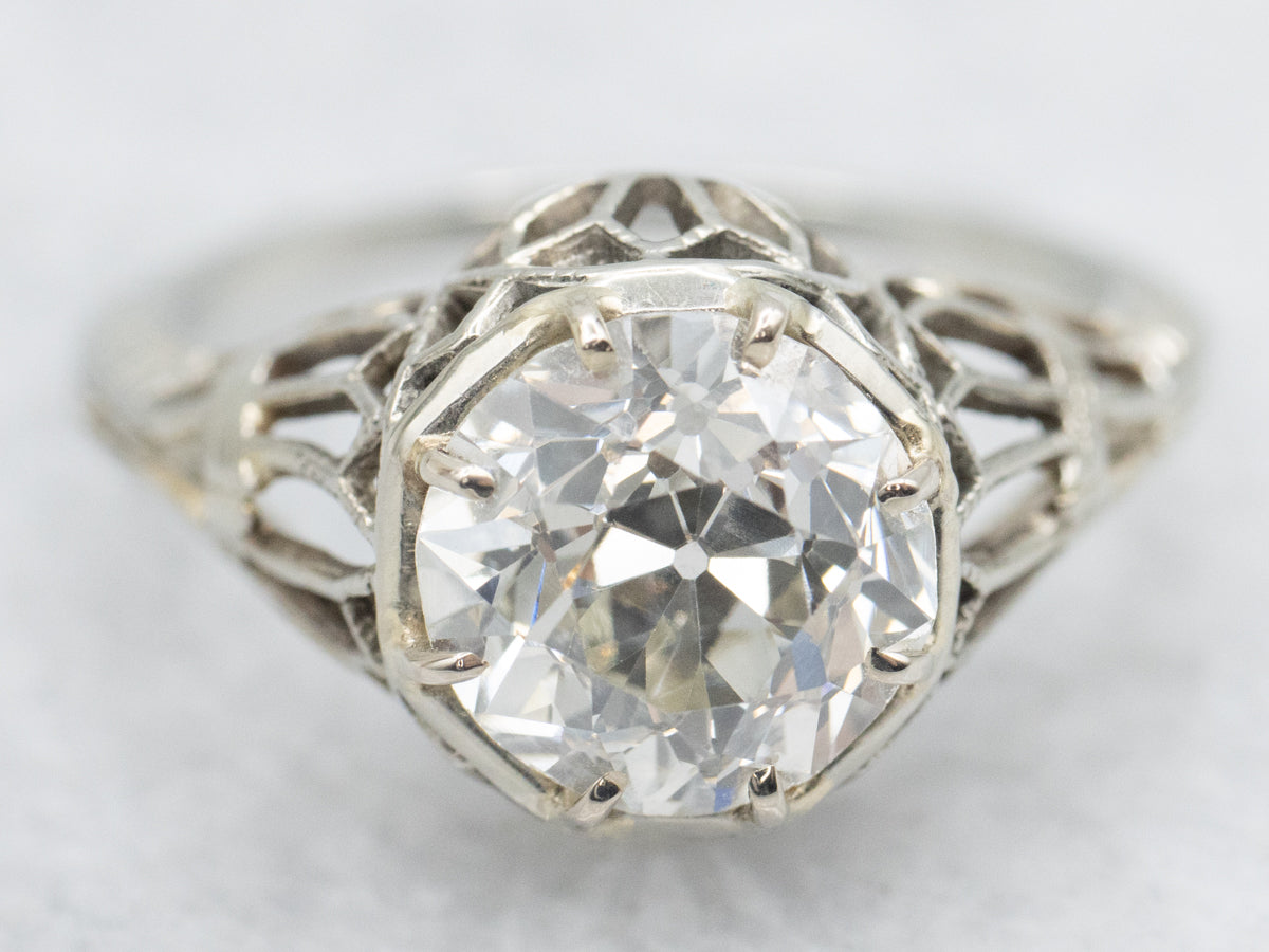 Art Deco GIA Certified Old European Cut Diamond Solitaire Engagement Ring