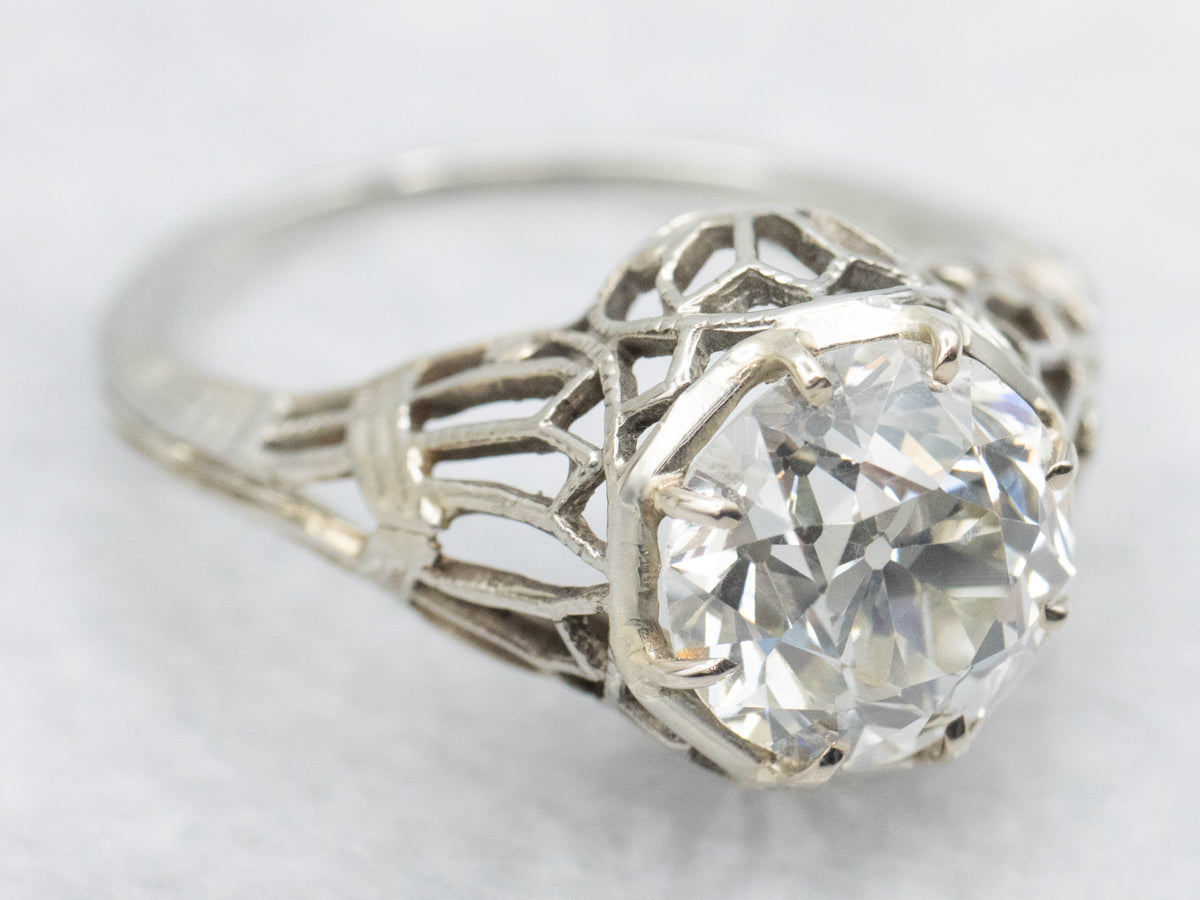 Art Deco GIA Certified Old European Cut Diamond Solitaire Engagement Ring