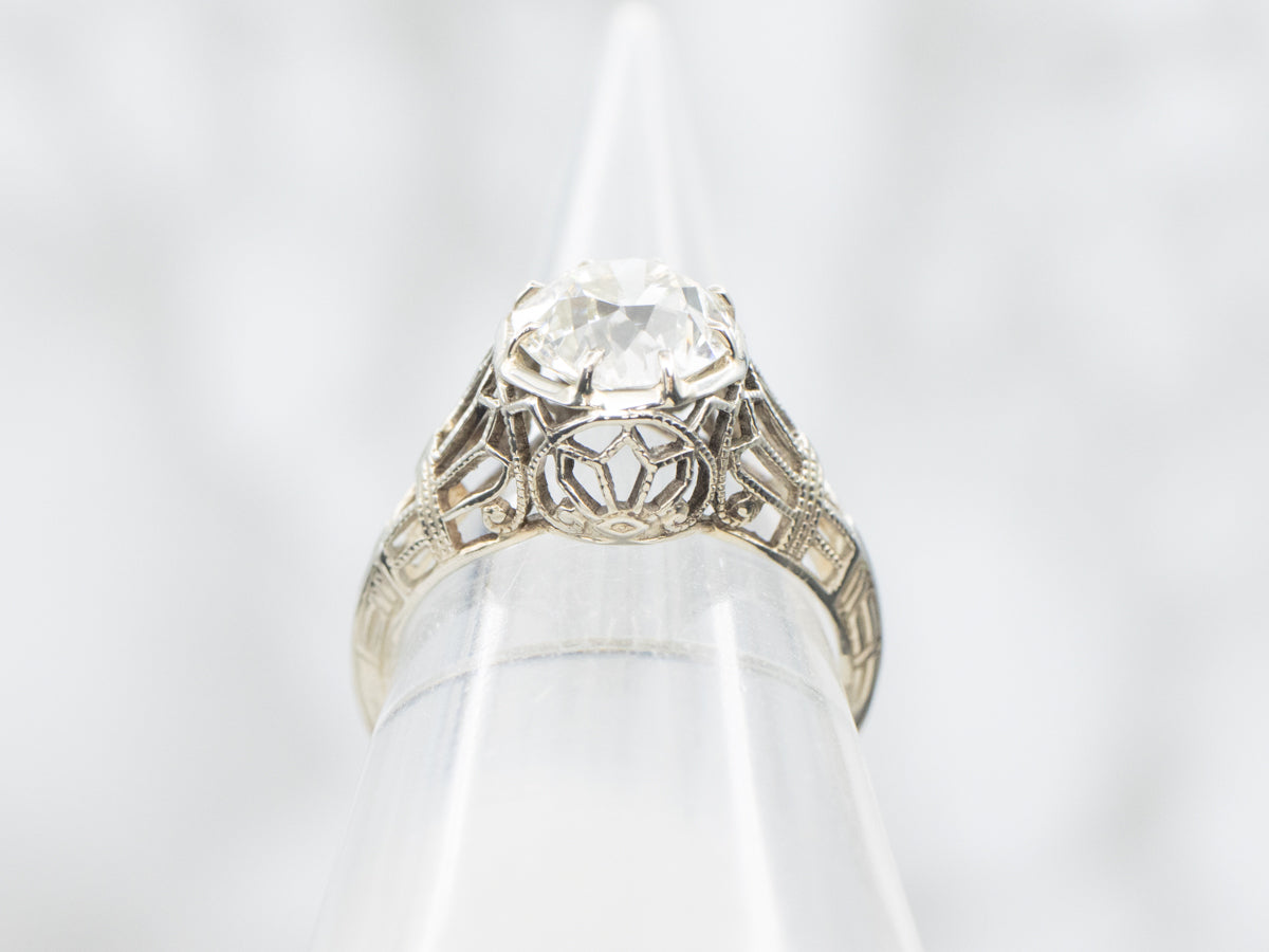 Art Deco GIA Certified Old European Cut Diamond Solitaire Engagement Ring