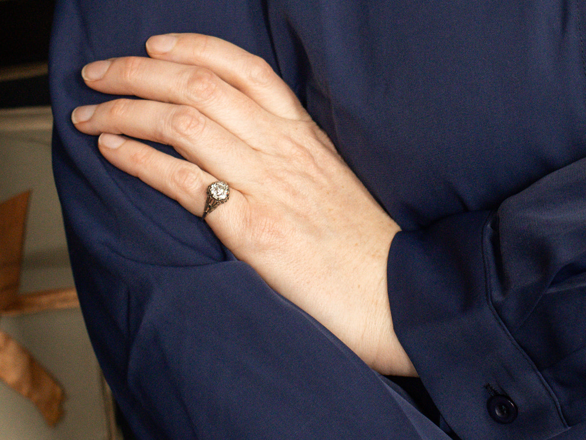 Art Deco GIA Certified Old European Cut Diamond Solitaire Engagement Ring