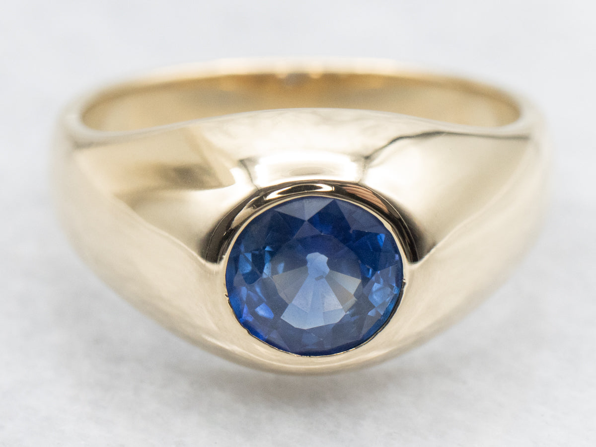 Men&#39;s Flush Set Blue Sapphire Solitaire Ring