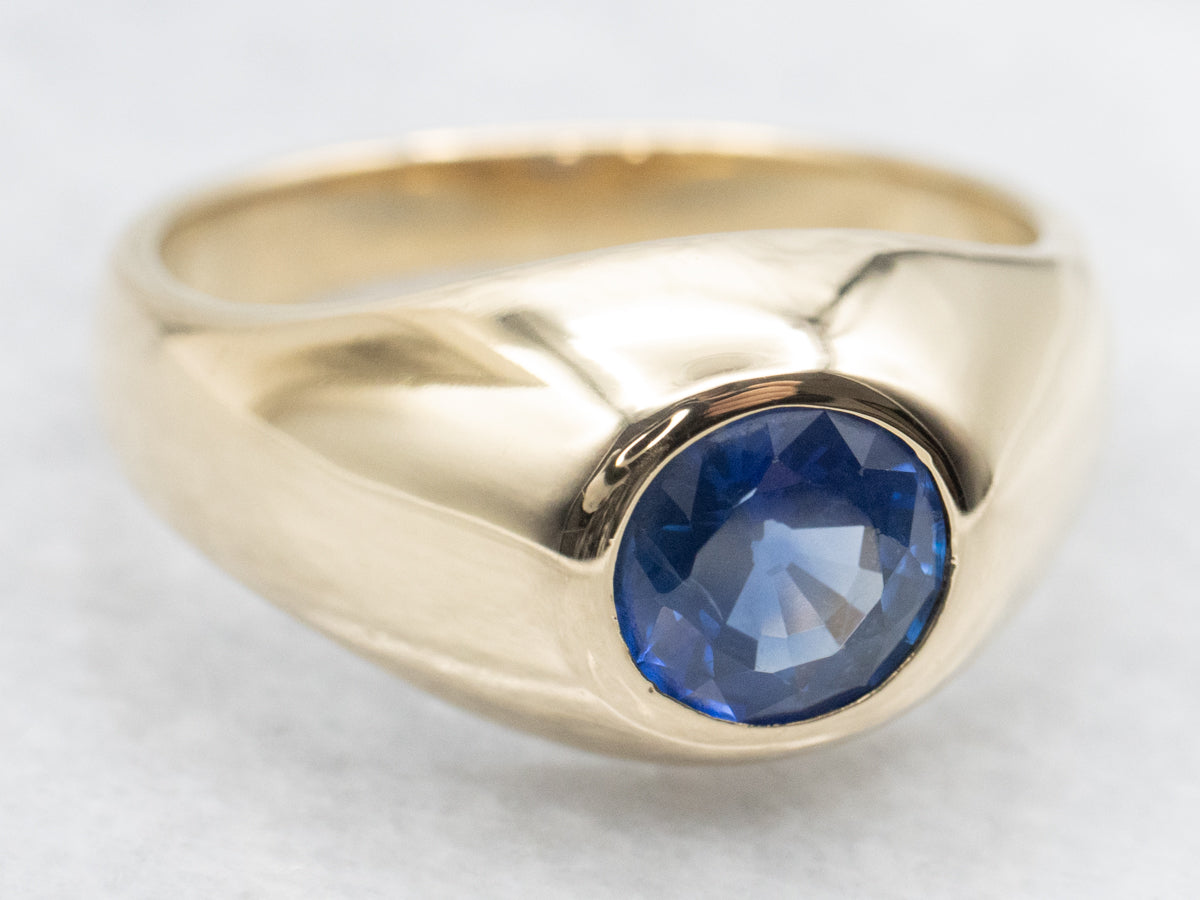 Men's Flush Set Blue Sapphire Solitaire Ring