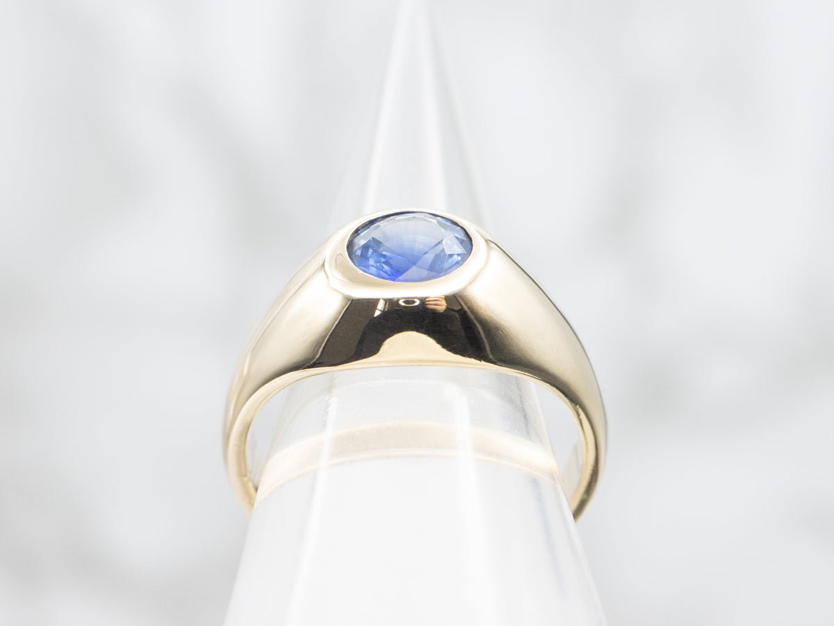 Men's Flush Set Blue Sapphire Solitaire Ring