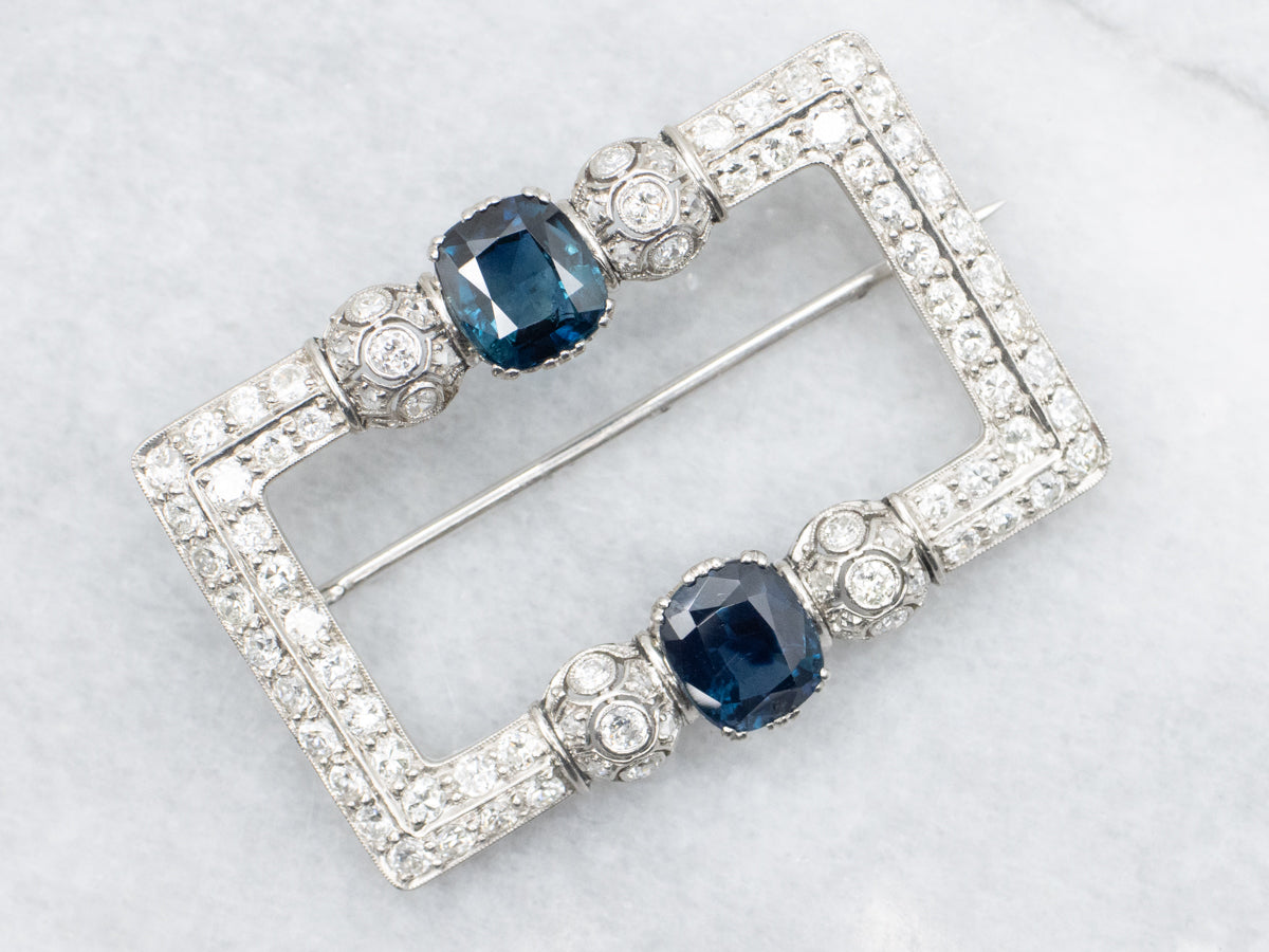 Platinum Art Deco Sapphire and Diamond Brooch