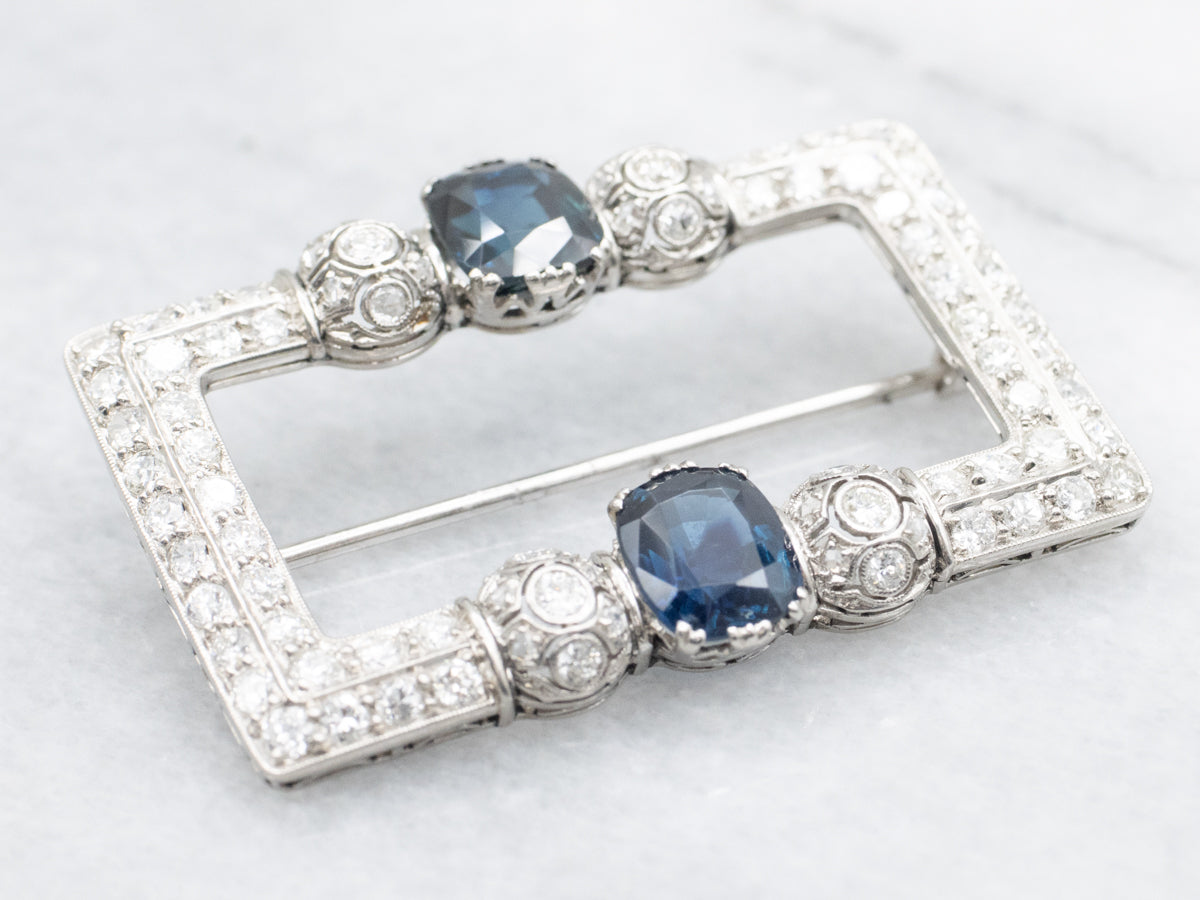 Platinum Art Deco Sapphire and Diamond Brooch
