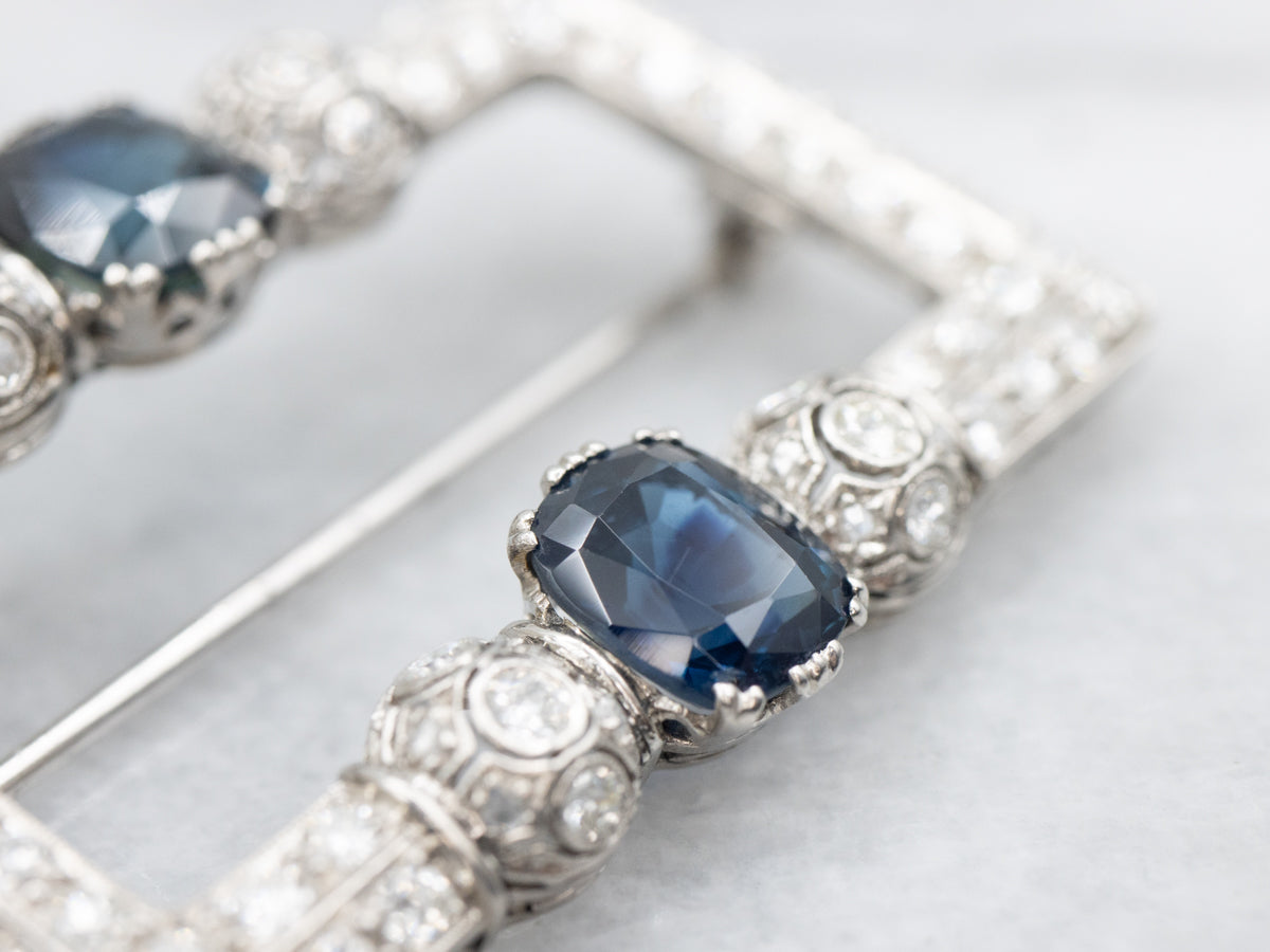 Platinum Art Deco Sapphire and Diamond Brooch
