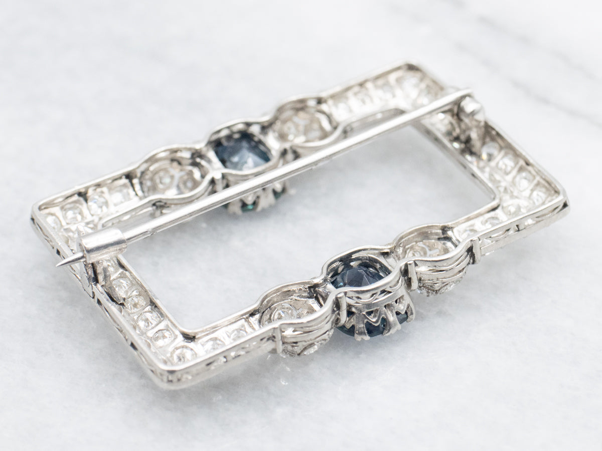 Platinum Art Deco Sapphire and Diamond Brooch